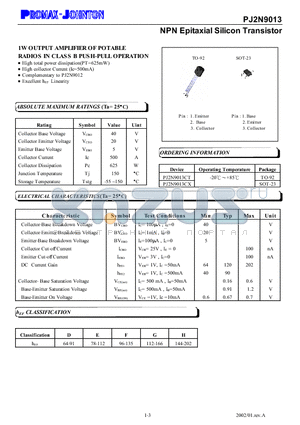 PJ2N9013CX datasheet - NPN Epitaxial Silicon Transistor