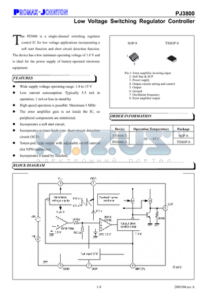PJ3800 datasheet - Low Voltage Switching Regulator Controller