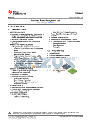 TPS658600 datasheet - Advanced Power Management Unit