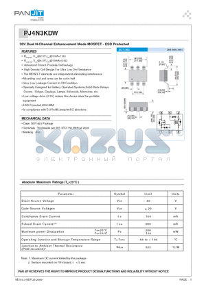 PJ4N3KDW datasheet - 30V Dual N-Channel Enhancement Mode MOSFET - ESD Protected