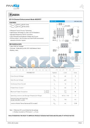 PJ6694 datasheet - 25V N-Channel Enhancement Mode MOSFET
