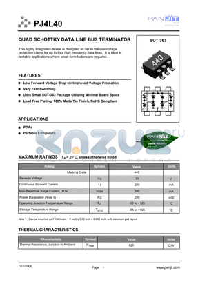 PJ4L40 datasheet - QUAD SCHOTTKY DATA LINE BUS TERMINATOR