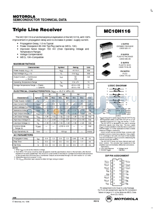 MC10H116 datasheet - Triple Line Receiver