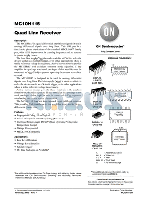 MC10H115PG datasheet - Quad Line Receiver