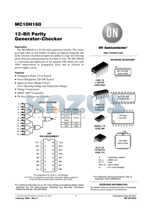MC10H160 datasheet - 12−Bit Parity Generator−Checker
