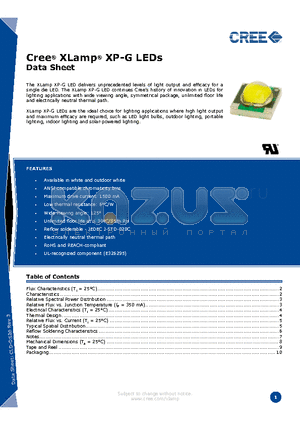 XPGWHT-01-0000-00EC2 datasheet - Cree^ XLamp^ XP-G LEDs