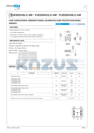 PJESD6V8LC-4W datasheet - LOW CAPACITANCE UNIDIRECTIONAL QUADRUPLE ESD PROTECTION DIODE ARRAYS