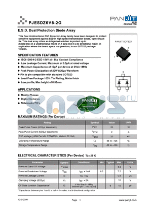 PJESDZ6V8-2G datasheet - E.S.D. Dual Protection Diode Array