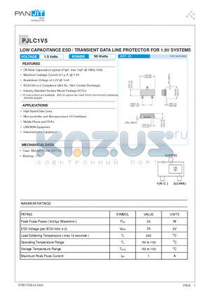 PJLC1V5 datasheet - LOW CAPACITANCE ESD / TRANSIENT DATA LINE PROTECTOR FOR 1.5V SYSTEMS