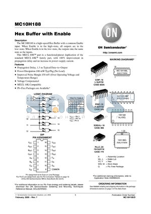 MC10H188FNR2G datasheet - Hex Buffer with Enable