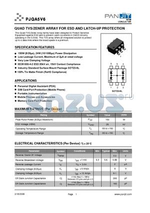 PJQA5V6_09 datasheet - QUAD TVS/ZENER ARRAY FOR ESD AND LATCH-UP PROTECTION