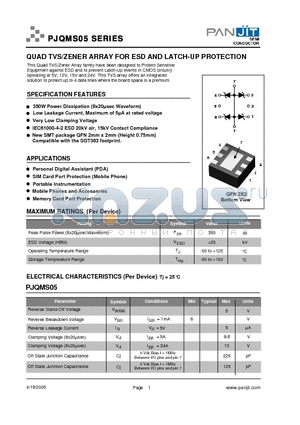 PJQMS05 datasheet - QUAD TVS/ZENER ARRAY FOR ESD AND LATCH-UP PROTECTION