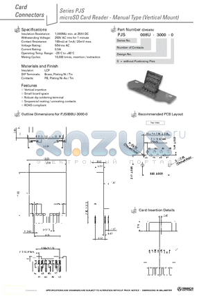 PJS008U-3000-0 datasheet - microSD Card Reader - Manual Type (Vertical Mount)