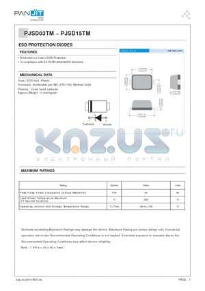 PJSD05TM datasheet - ESD PROTECTION DIODES