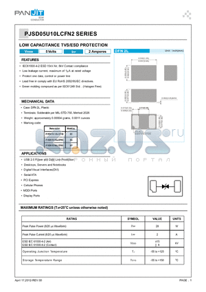 PJSD05U10LCFN2 datasheet - LOW CAPACITANCE TVS/ESD PROTECTION