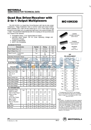 MC10H330P datasheet - Quad Bus Driver/Receiver with 2-to-1 Output Multiplexers