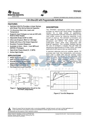 TPS74201KTWTG3 datasheet - 1.5A Ultra-LDO with Programmable Soft-Start