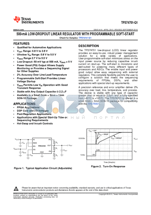 TPS74701-Q1 datasheet - 500-mA LOW-DROPOUT LINEAR REGULATOR WITH PROGRAMMABLE SOFT-START