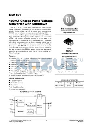 MC1121 datasheet - 100mA Charge Pump Voltage Converter with Shutdown