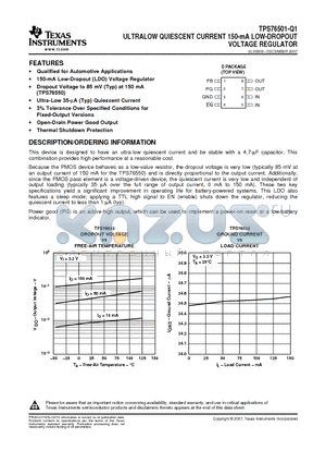 TPS76501-Q1 datasheet - ULTRALOW QUIESCENT CURRENT 150-mA LOW-DROPOUT VOLTAGE REGULATOR