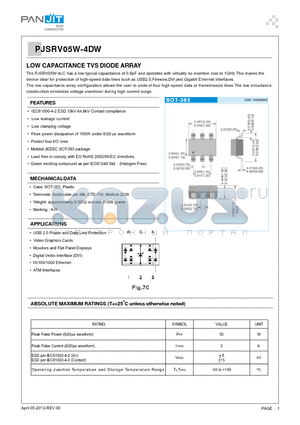 PJSRV05W-4DW datasheet - LOW CAPACITANCE TVS DIODE ARRAY