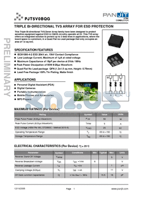 PJT5V0BQG datasheet - TRIPLE BI-DIRECTIONAL TVS ARRAY FOR ESD PROTECTION