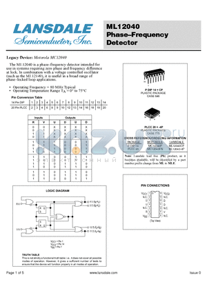 MC12040FN datasheet - Phase-Frequency Detector