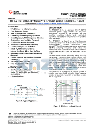 TPS82671_1111 datasheet - 600-mA, HIGH-EFFICIENCY MicroSiP STEP-DOWN CONVERTER (PROFILE <1.0mm)