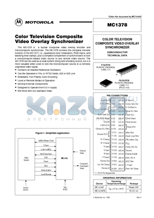 MC1378 datasheet - COLOR TELEVISION COMPOSITE VIDEO OVERLAY SYNCHRONIZER