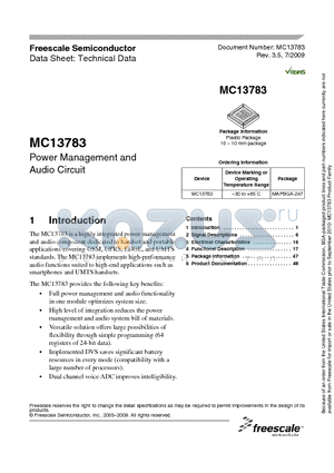MC13783 datasheet - Power Management and Audio Circuit