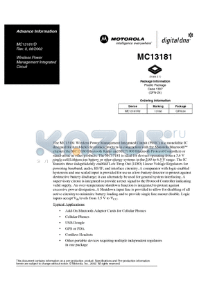 MC13181 datasheet - Wireless Power Management Integrated Circuit