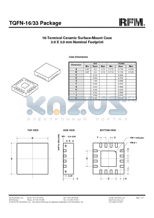 TQFN-33 datasheet - 16-Terminal Ceramic Surface-Mount Case 3.0 X 3.0 mm Nominal Footprint