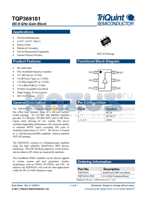 TQP369181-PCB datasheet - DC-6 GHz Gain Block