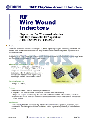 TREC322522N-4R7M datasheet - TREC Chip Wire Wound RF Inductors
