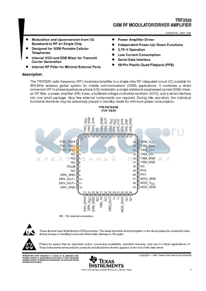 TRF3520PFB datasheet - GSM RF MODULATOR/DRIVER AMPLIFIER