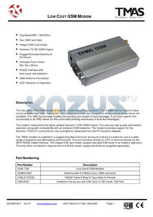 GSM20-ANT datasheet - LOW COST GSM MODEM