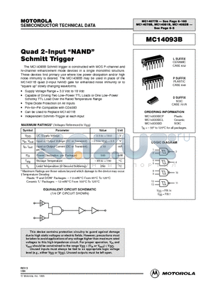 MC14093B datasheet - QUAD 2 INPUT NAND SCHMITT TRIGGER