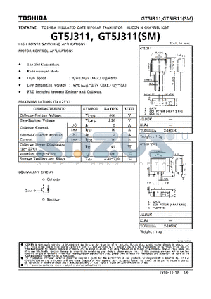 GT5J311 datasheet - N CHANNEL IGBT(HIGH POWER SWITCHING, MOTOR CONTROL APPLICATIONS)
