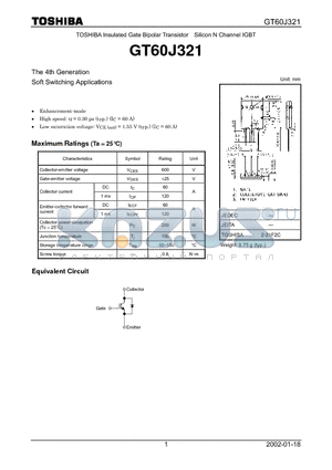 GT60J321 datasheet - The 4th Generation Soft Switching Applications