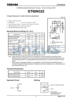 GT60N322 datasheet - Silicon N Channel IGBT Voltage Resonance Inverter Switching Application