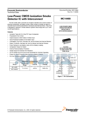 MC14468P datasheet - Low-Power CMOS Ionization Smoke Detector IC with Interconnect