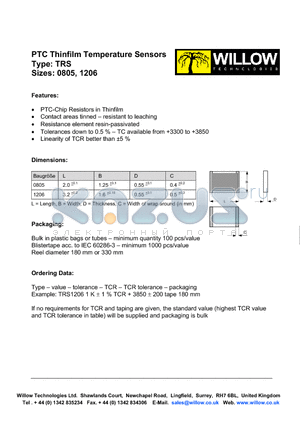 TRS1206 datasheet - PTC Thinfilm Temperature Sensors