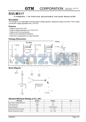 GULM317 datasheet - 3-TERMINAL 1A POSITIVE ADJSTABLE VOLTAGE REGULATOR