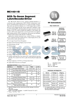 MC14511BCP datasheet - BCD-To-Seven Segment Latch/Decoder/Driver