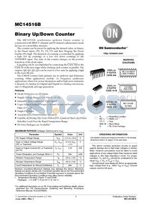 MC14516BD datasheet - Binary Up/Down Counter