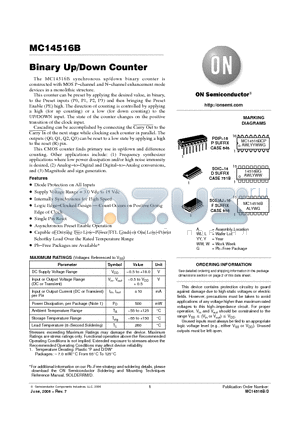 MC14516BDR2 datasheet - Binary Up/Down Counter