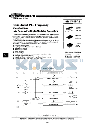 MC145157-2 datasheet - SERIAL INPUT PLL FREQUENCY SYNTHESIZER