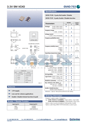 GVXO-753SC datasheet - 3.3V SM VCXO