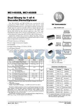 MC14556BDR2 datasheet - Dual Binary to 1-of-4 Decoder/Demultiplexer