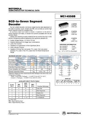 MC14558B datasheet - BCD-TO-SEVEN SEGMENT DECODER